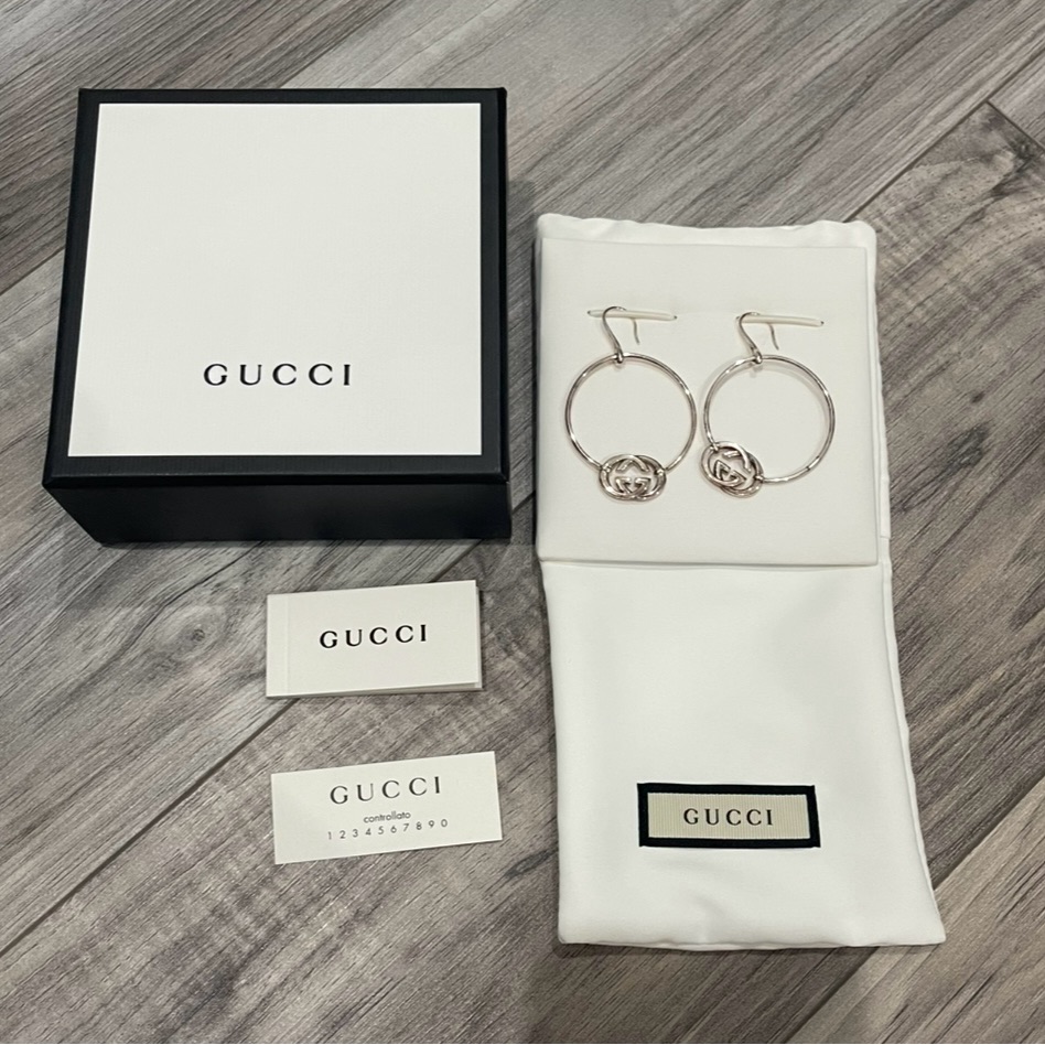 Gucci Silver Logo Hoop Earrings